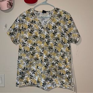 Medgear yellow/grey floral scrub top